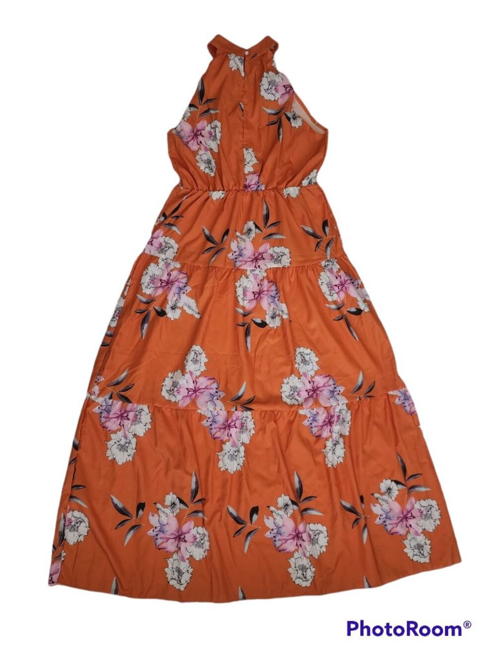 SHEIN Women's Floral Print Halter Long A-Line Dress Orange/Multi Size Medium‎ - Picture 3 of 11